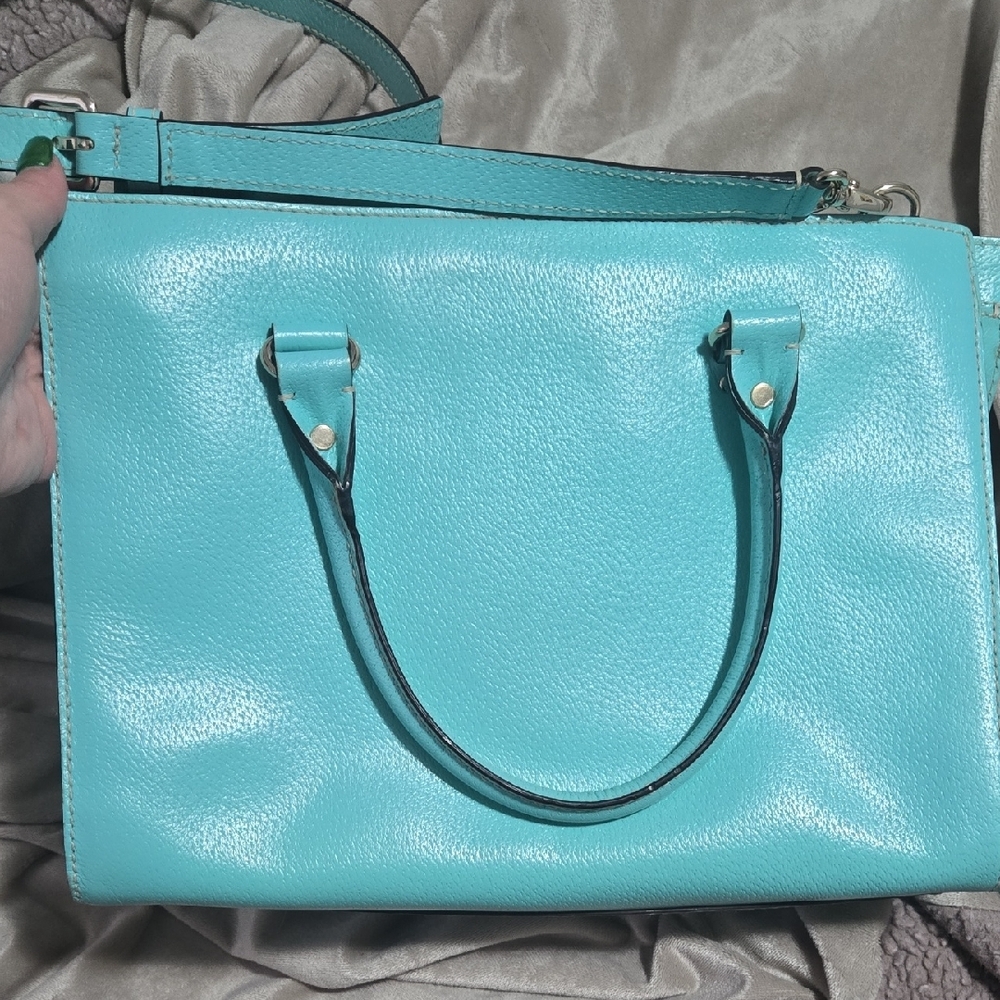 kate spade turquoise leather satchel with removable strap - Picture 6 of 8